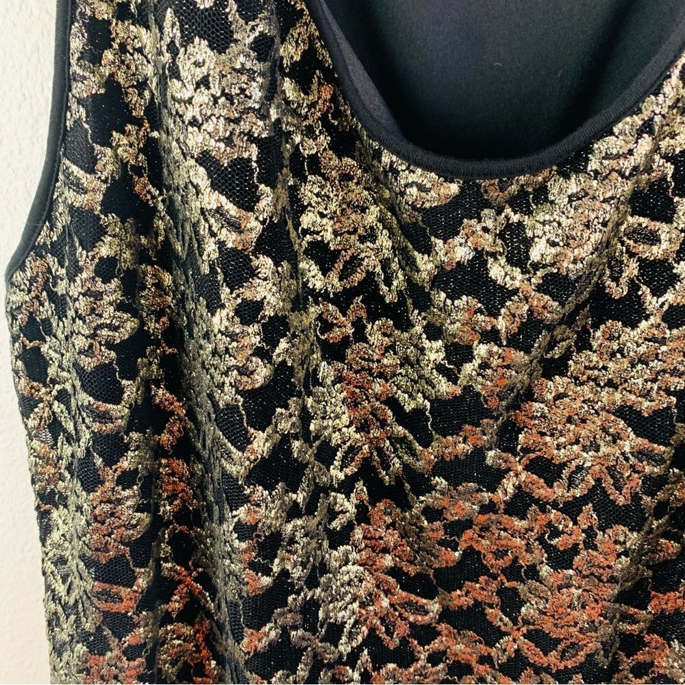 Ruby Rd. Black Gold Lace Front Tank Top‎ - Picture 2 of 4